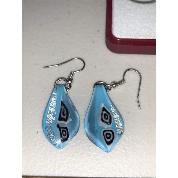 2 Pair VINTAGE BLUE &Red‎ MURANO Venetian GLASS DANGLE EARRINGS - Picture 4 of 4